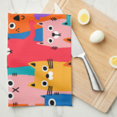 猫のカラフル柄 キッチンタオル (四つ折り)
