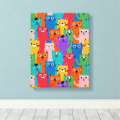猫のカラフル柄 キャンバスプリント (インサイチュ (ウッドフロア))