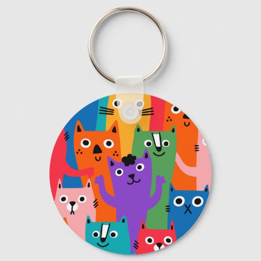 猫のカラフル柄 キーホルダー (正面)