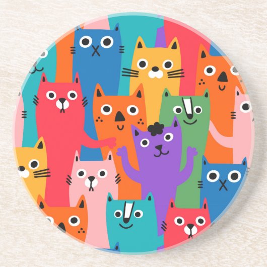 猫のカラフル柄 コースター (正面)