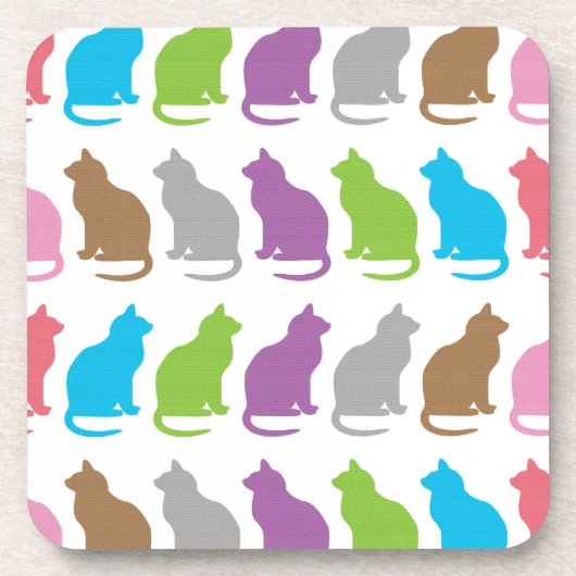 猫のカラフル柄 コースター (正面)