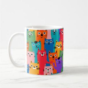 猫のカラフル柄 コーヒーマグカップ