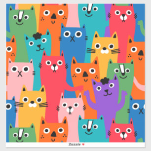 猫のカラフル柄 シール