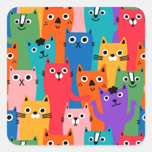 猫のカラフル柄 スクエアシール (正面)