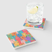 猫のカラフル柄 ストーンコースター (横)