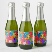 猫のカラフル柄 スパークリングワインラベル (ボトル)