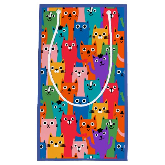 猫のカラフル柄 スモールペーパーバッグ (正面)