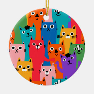 猫のカラフル柄 セラミックオーナメント