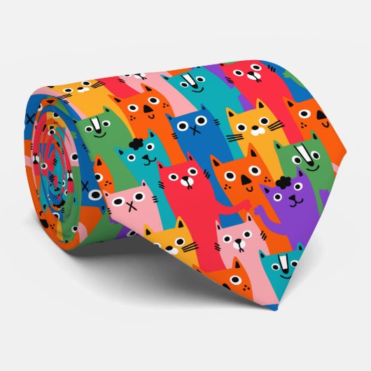猫のカラフル柄 ネクタイ (ロール)