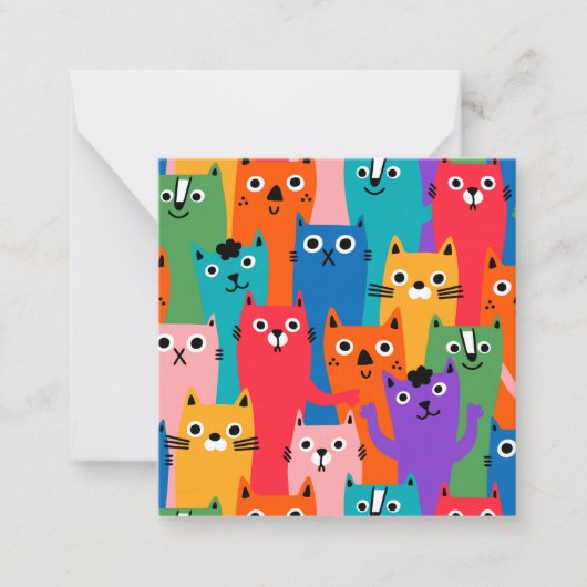 猫のカラフル柄 ノートカード (正面)