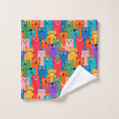 猫のカラフル柄 バスタオルセット (ウォッシュタオル)