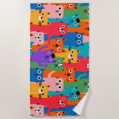 猫のカラフル柄 ビーチタオル (正面)