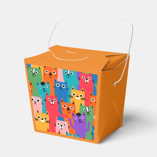 猫のカラフル柄 フェイバーボックス (正面サイド)