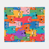 猫のカラフル柄 フリースブランケット (正面(横))