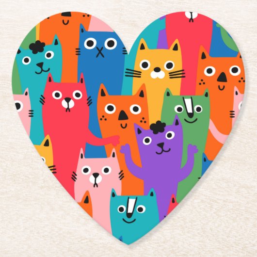 猫のカラフル柄 ペーパーコースター (正面)