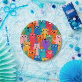 猫のカラフル柄 ペーパープレート (パーティー)