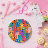 猫のカラフル柄 ペーパープレート (パーティー)
