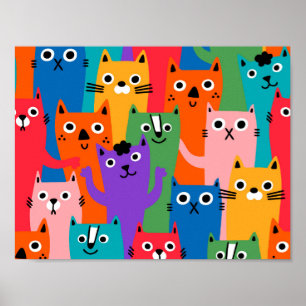 猫のカラフル柄 ポスター