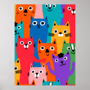 猫のカラフル柄 ポスター
