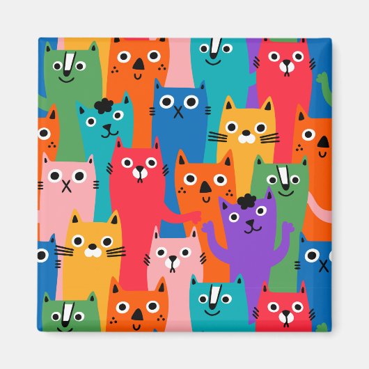 猫のカラフル柄 マグネット (正面)
