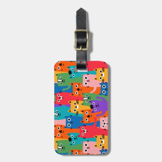 猫のカラフル柄 ラゲッジタグ (正面縦)