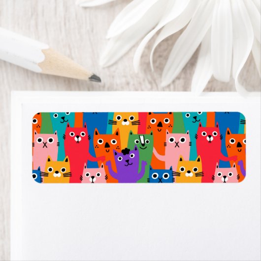 猫のカラフル柄 ラベル (インサイチュ)
