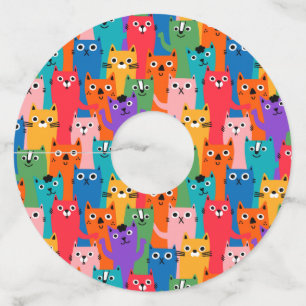 猫のカラフル柄 ワイングラスタグ