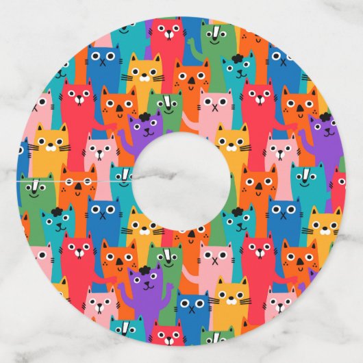 猫のカラフル柄 ワイングラスタグ (正面)