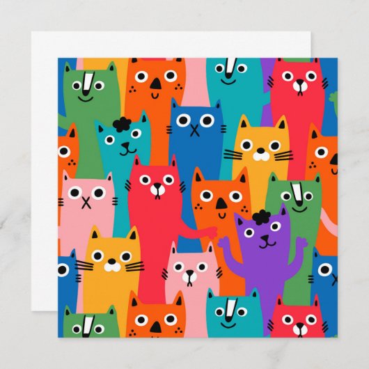 猫のカラフル柄 招待状 (正面/裏面)