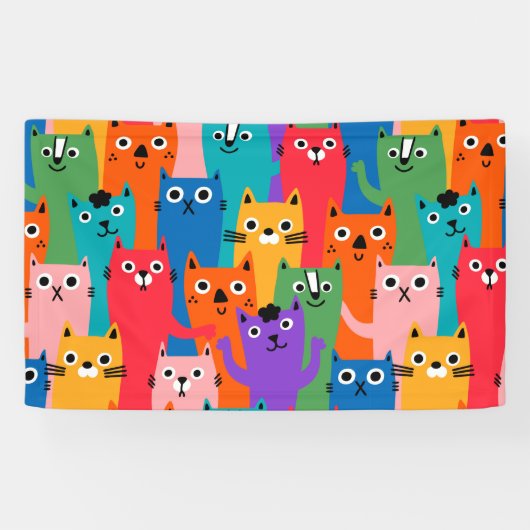 猫のカラフル柄 横断幕 (横)