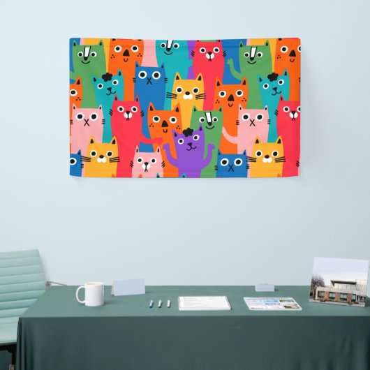 猫のカラフル柄 横断幕 (トレードショー)