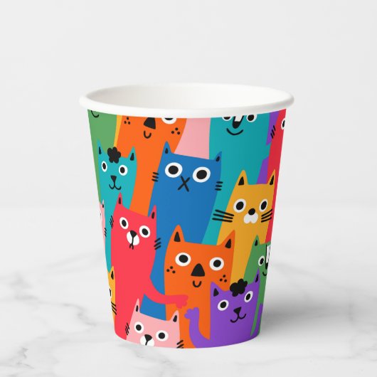 猫のカラフル柄 紙コップ (正面)