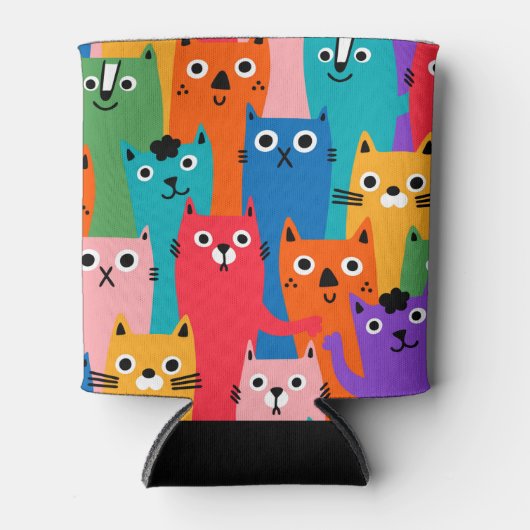 猫のカラフル柄 缶クーラー (正面)