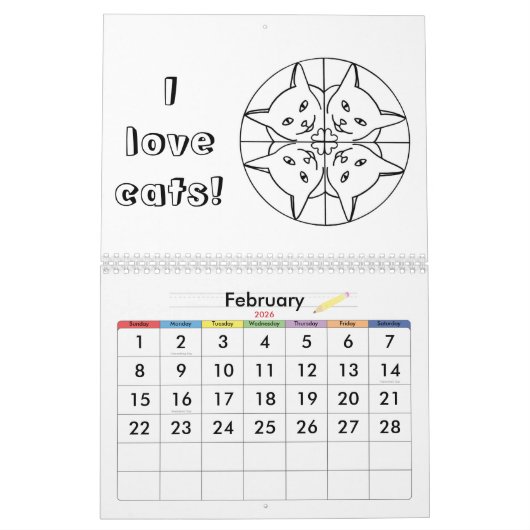 猫のカレンダー20xxの絵画アートワーク カレンダー (2月 2026)