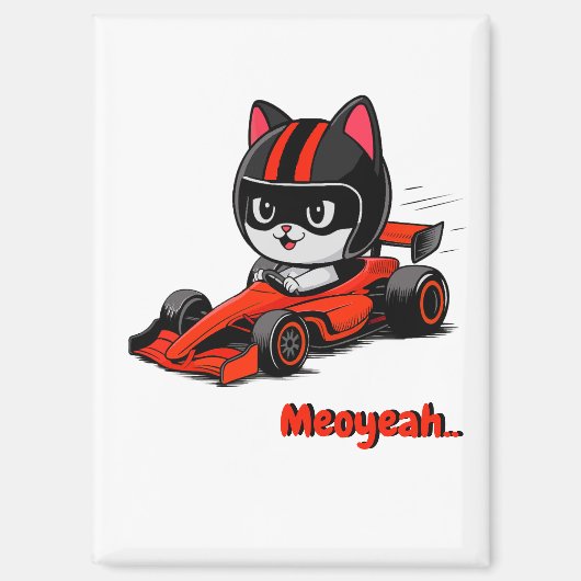 猫のカーレース マグネット (正面)