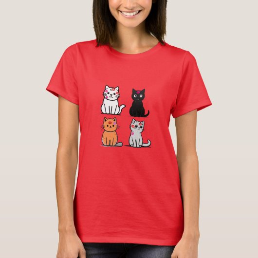 猫のキス - かわいい猫の口紅デザイン Tシャツ (正面)