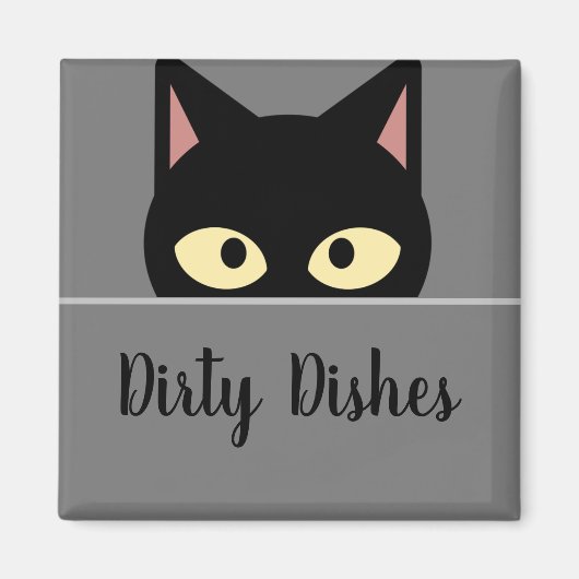 猫のキッチン雑貨 黒猫の汚れた食器 マグネット (正面)