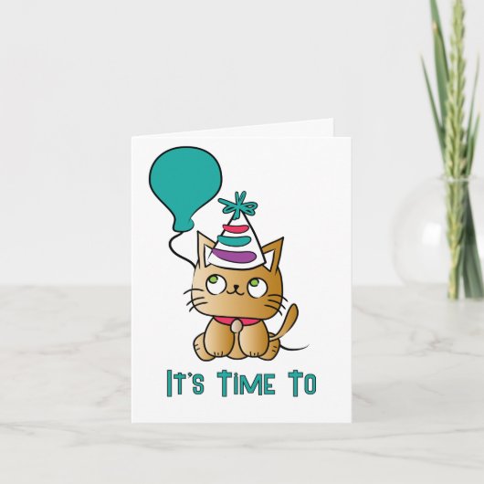 猫のキャラクター かわいい お誕生日おめでとう パーティーの時間 カード (正面)