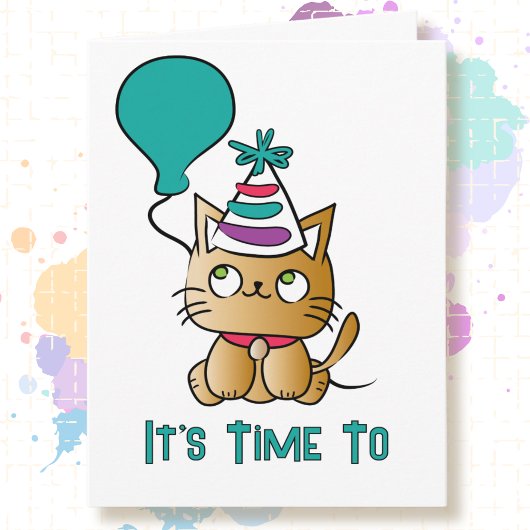 猫のキャラクター かわいい お誕生日おめでとう パーティーの時間 カード