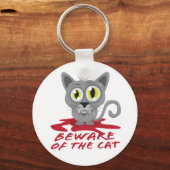 猫のキーチェーンに注意 キーホルダー (正面)
