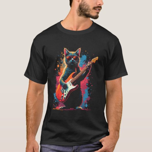 猫のギター Tシャツ (正面)