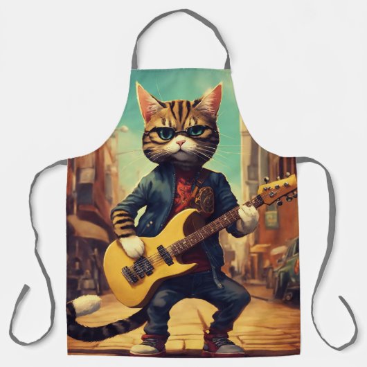 猫のギ遊ターキッおもしろいチンエプロン エプロン (正面)