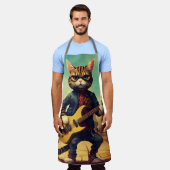 猫のギ遊ターキッおもしろいチンエプロン エプロン (着用した状態)