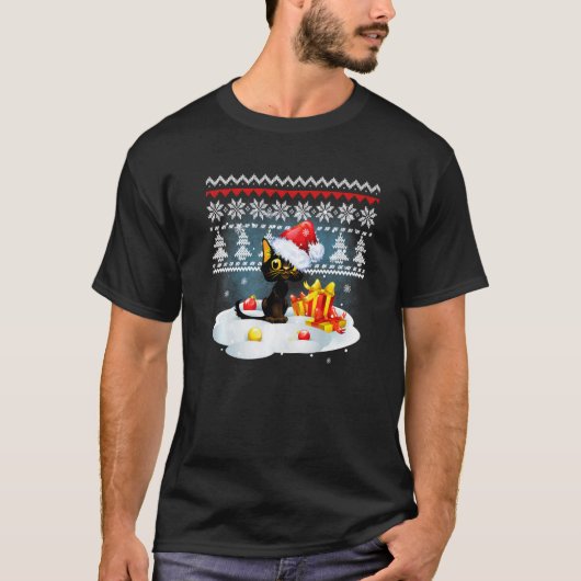 猫のクリスマスおもしろいセーター クリスマスの木 Tシャツ (正面)