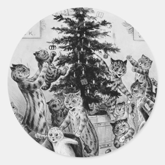 猫のクリスマスだ – Louis Wain Stickers ラウンドシール (正面)