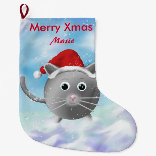 猫のクリスマスのストッキング ラージクリスマスストッキング (正面)