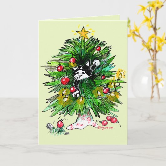 猫のクリスマスを楽しんで！   カード (黄色い花)