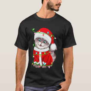 猫のクリスマスイルミネーション サンタコスチューム かわいい動物 クリスマス Tシャツ