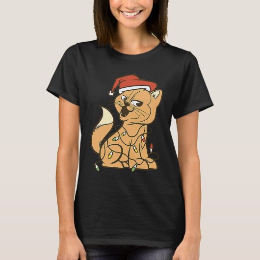猫のクリスマスイルミネーション ツリー 猫 Tシャツ (正面)