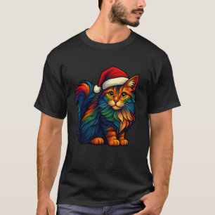 猫のクリスマスイルミネーション トナカイ サンタ クリスマスキッテン ロ Tシャツ